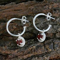 Riyo Divine Sterling Silver Earring For Lady Garnet Earring Bezel Setting Red Earring Dangle Earring