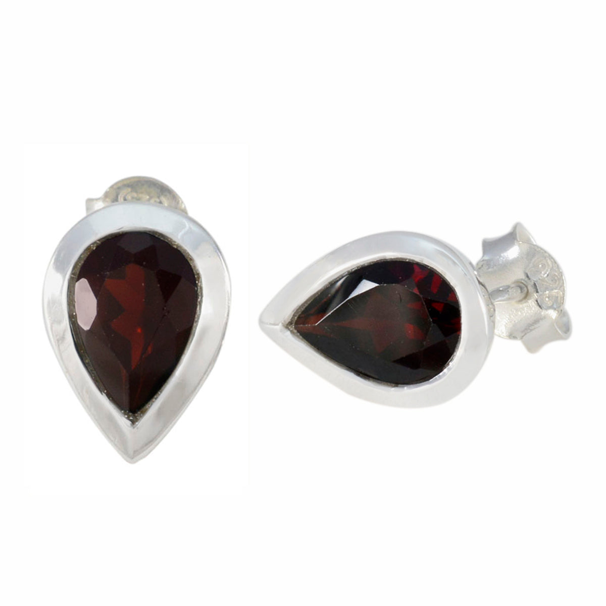 Riyo Drop-Dead Wunderschöner 925 Sterling Silber Ohrring für Demoiselle Granat Ohrring Lünettenfassung Roter Ohrring Ohrstecker