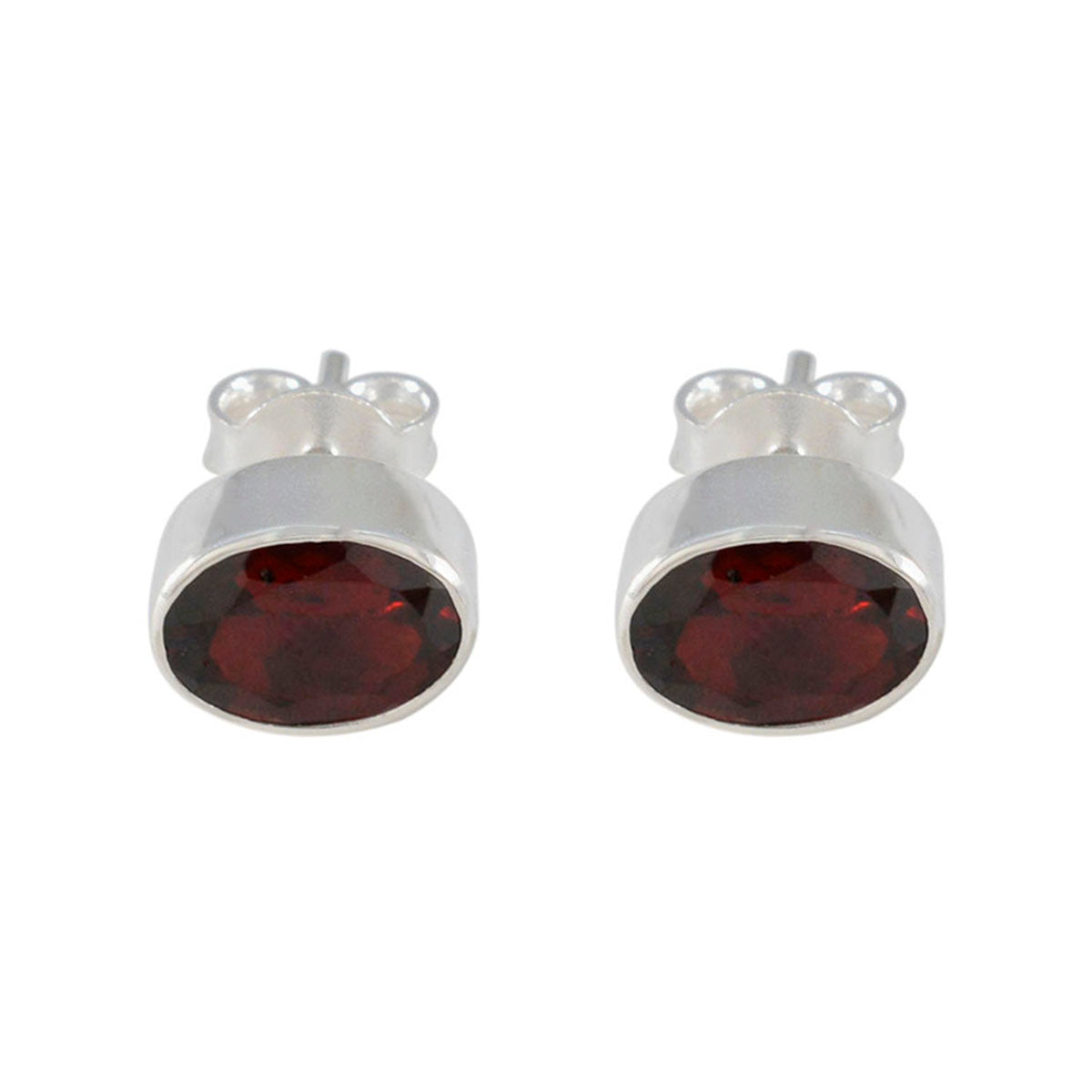 Riyo Graceful Sterling Silver Earring For Female Garnet Earring Bezel Setting Red Earring Stud Earring