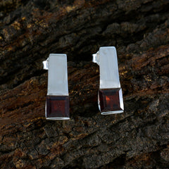 Riyo Künstlerischer 925er Sterlingsilber-Ohrring für Demoiselle, Granat-Ohrring, Lünettenfassung, roter Ohrring-Bolzenohrring
