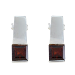 Riyo Künstlerischer 925er Sterlingsilber-Ohrring für Demoiselle, Granat-Ohrring, Lünettenfassung, roter Ohrring-Bolzenohrring