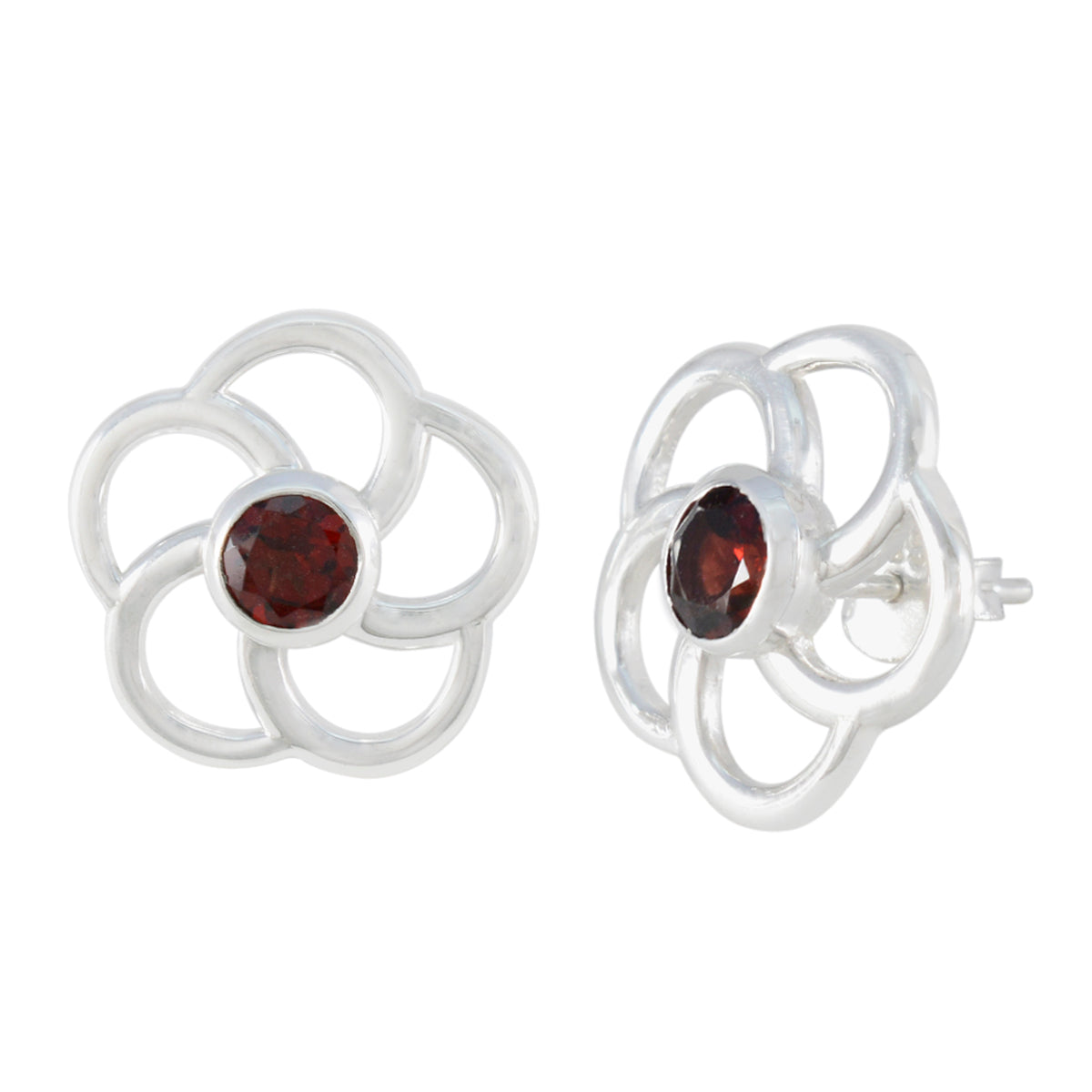 Riyo Easy On The Eye Sterling Silver Earring For Femme Garnet Earring Bezel Setting Red Earring Stud Earring