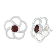 Riyo Easy On The Eye Sterling Silver Earring For Femme Garnet Earring Bezel Setting Red Earring Stud Earring