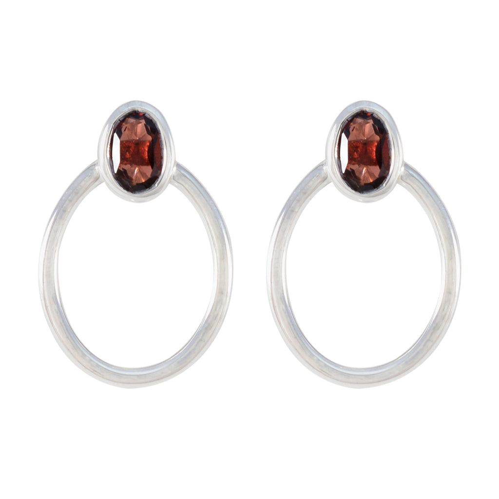 Riyo Spunky Sterling Silver Earring For Damsel Garnet Earring Bezel Setting Red Earring Stud Earring