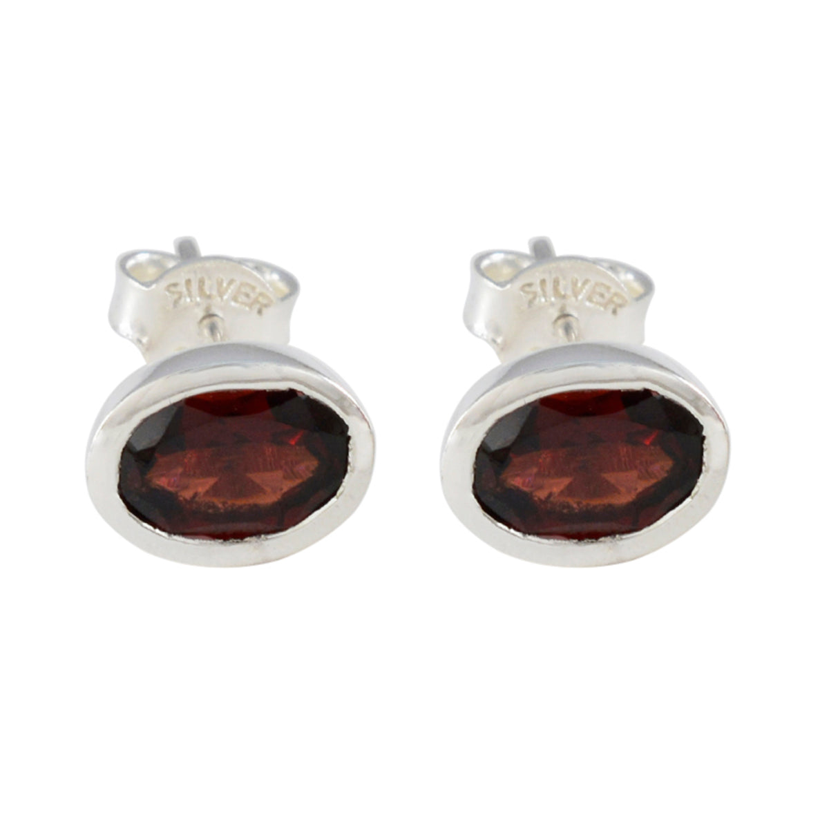 Riyo Ästhetischer 925er Sterlingsilber-Ohrring für Mädchen, Granat-Ohrring, Lünettenfassung, roter Ohrring-Bolzen-Ohrring