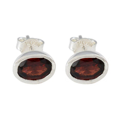 Riyo Aesthetic 925 Sterling Silver Earring For Girl Garnet Earring Bezel Setting Red Earring Stud Earring