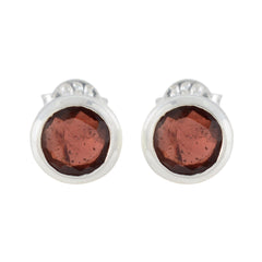 Riyo Smashing 925 Sterling Silver Earring For Damsel Garnet Earring Bezel Setting Red Earring Stud Earring