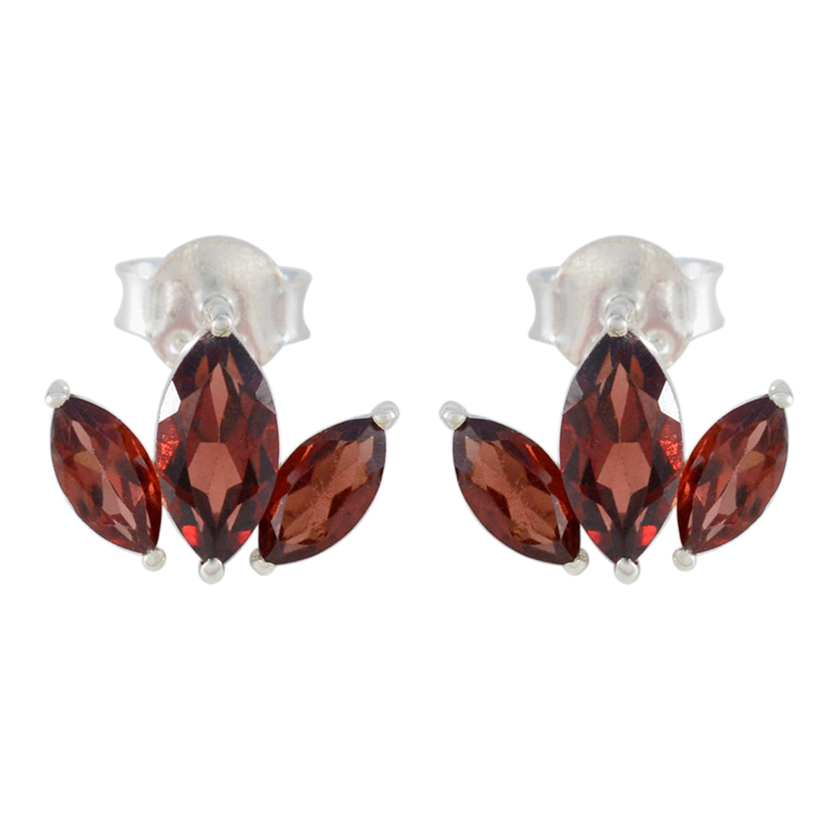 Riyo Bezaubernder 925er Sterlingsilber-Ohrring für Damen, Granat-Ohrring, Lünettenfassung, roter Ohrring-Bolzen-Ohrring