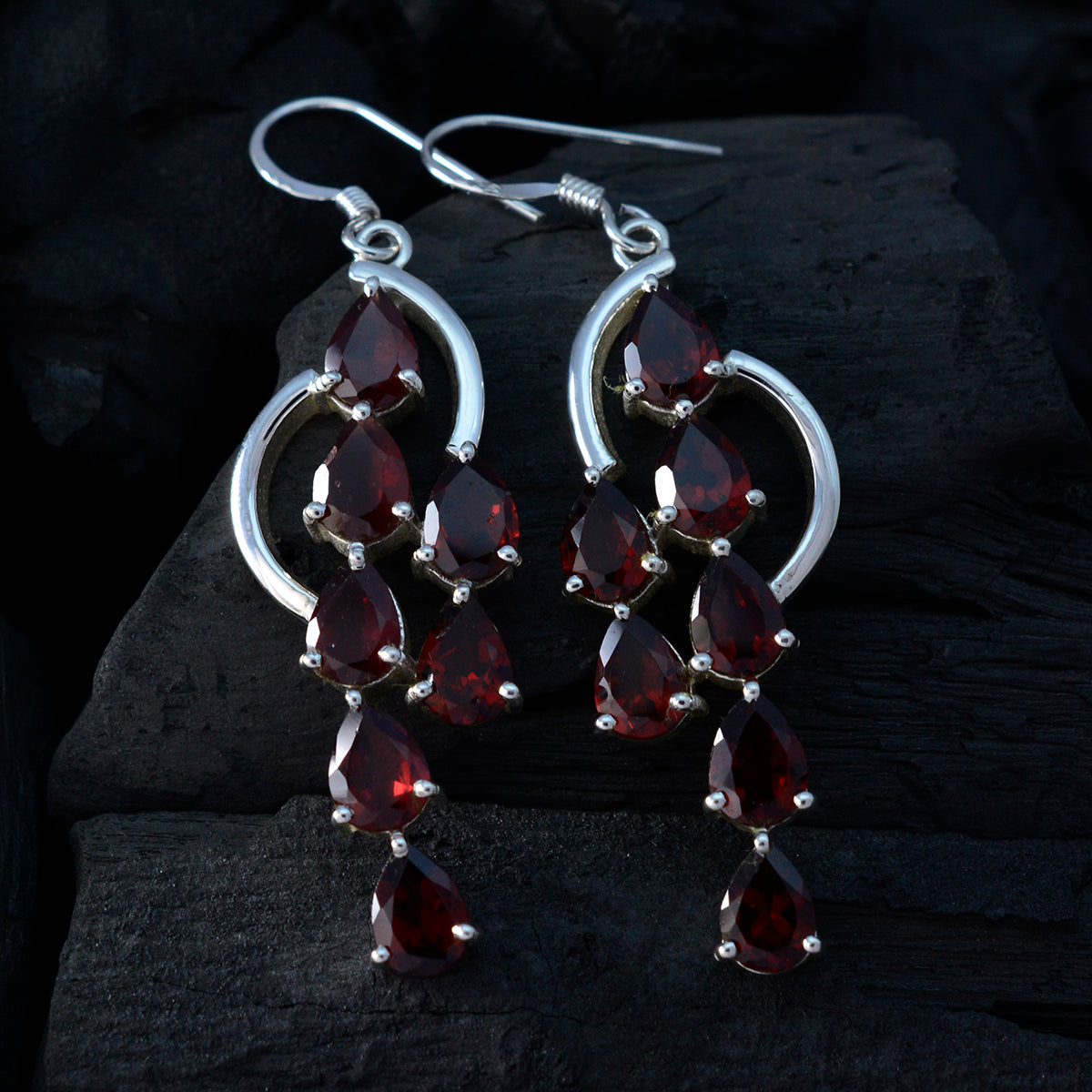 Riyo Ravishing 925 Sterling Silver Earring For Wife Garnet Earring Bezel Setting Red Earring Dangle Earring