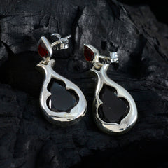 Riyo Beddable Sterling Silber Ohrring für Damen, Granat-Ohrring, Lünettenfassung, roter Ohrring-Bolzen-Ohrring