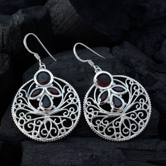 Riyo Charming 925 Sterling Silver Earring For Sister Garnet Earring Bezel Setting Red Earring Dangle Earring