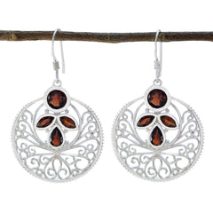 Riyo Charming 925 Sterling Silver Earring For Sister Garnet Earring Bezel Setting Red Earring Dangle Earring
