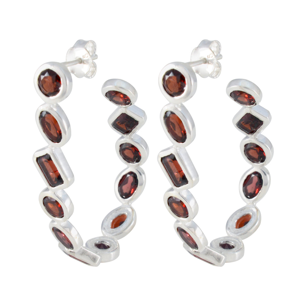 Riyo Winsome 925 Sterling Silver Earring For Demoiselle Garnet Earring Bezel Setting Red Earring Stud Earring