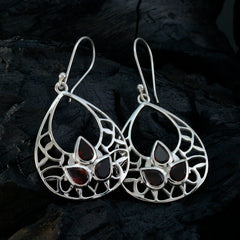 Riyo Heavenly Sterling Silver Earring For Girl Garnet Earring Bezel Setting Red Earring Dangle Earring