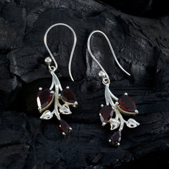 Riyo Foxy 925 Sterling Silver Earring For Wife Garnet Earring Bezel Setting Red Earring Dangle Earring