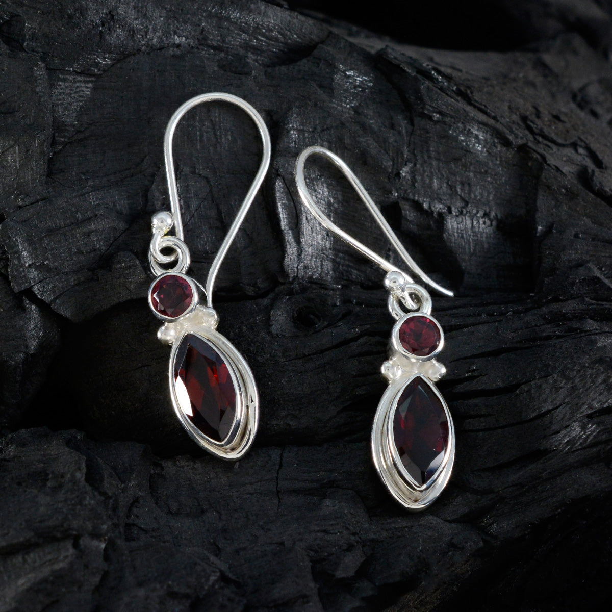 Riyo Sightly Sterling Silver Earring For Women Garnet Earring Bezel Setting Red Earring Dangle Earring