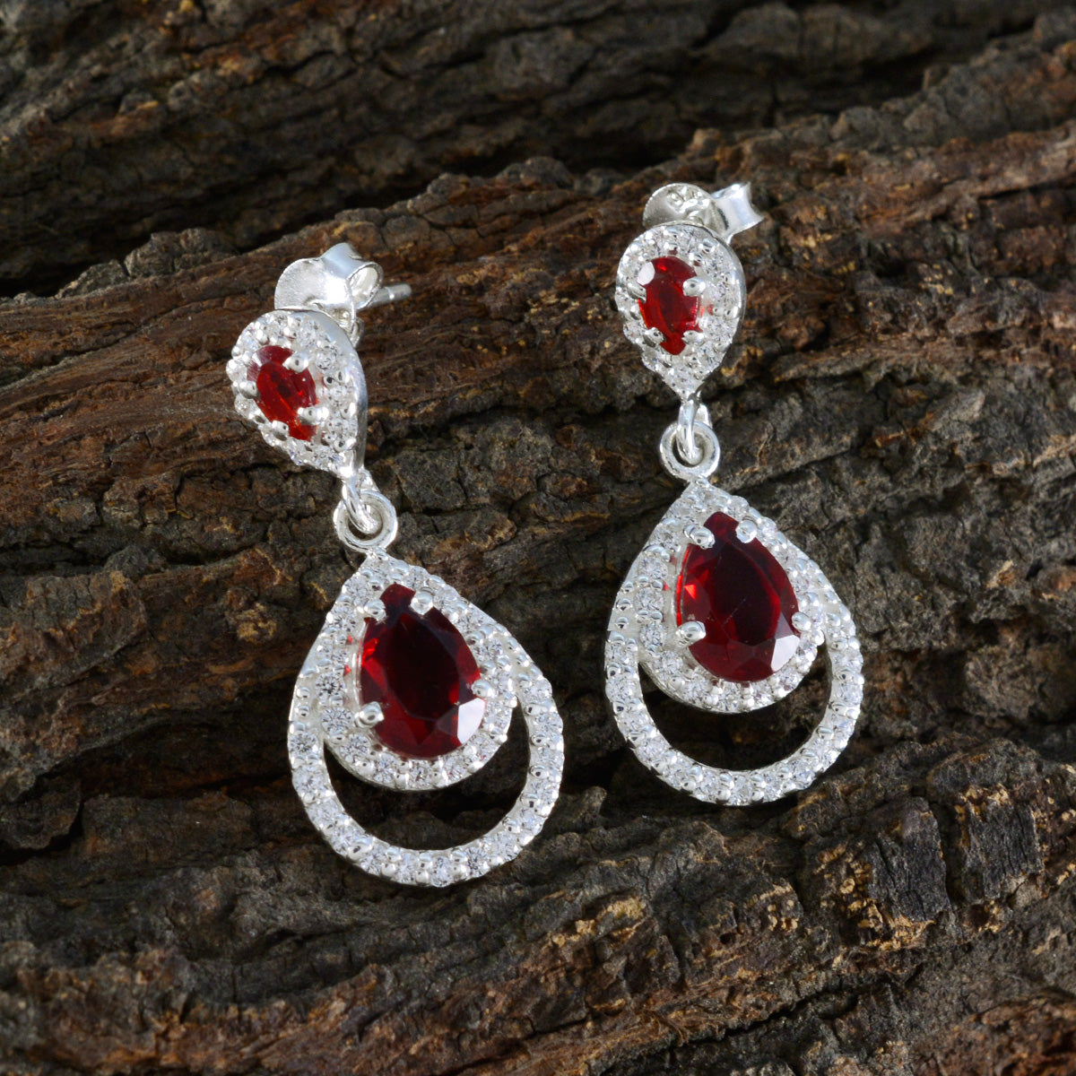 Riyo Artistic Sterling Silver Earring For Damsel Garnet Earring Bezel Setting Red Earring Stud Earring