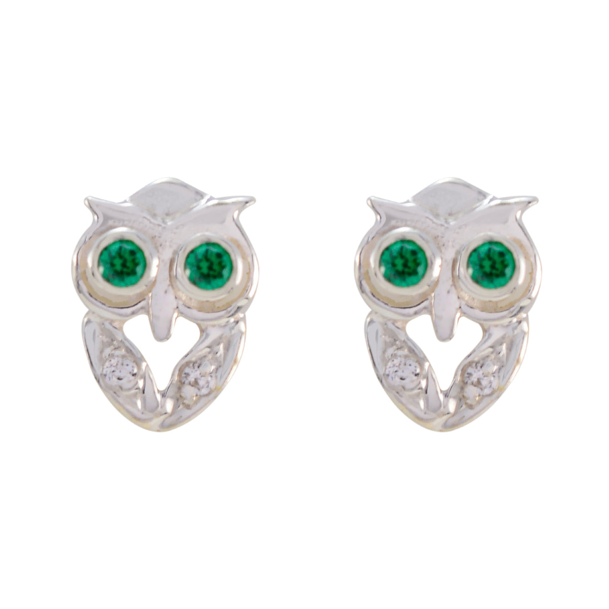 Riyo Pretty 925 Sterling Silver Earring For Lady Green CZ Earring Bezel Setting Green Earring Stud Earring