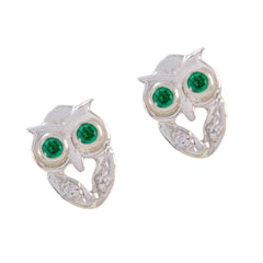 Riyo Pretty 925 Sterling Silber Ohrring für Damen, grüner CZ-Ohrring, Lünettenfassung, grüner Ohrring-Bolzen-Ohrring
