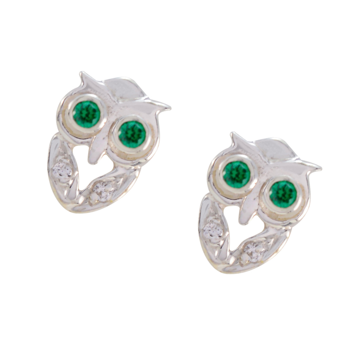 Riyo Pretty 925 Sterling Silver Earring For Lady Green CZ Earring Bezel Setting Green Earring Stud Earring