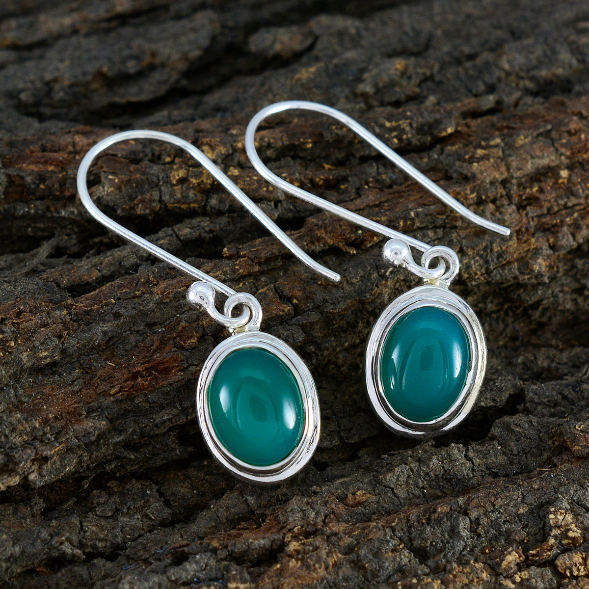 Riyo Hot 925 Sterling Silver Earring For Women Green Onyx Earring Bezel Setting Green Earring Dangle Earring