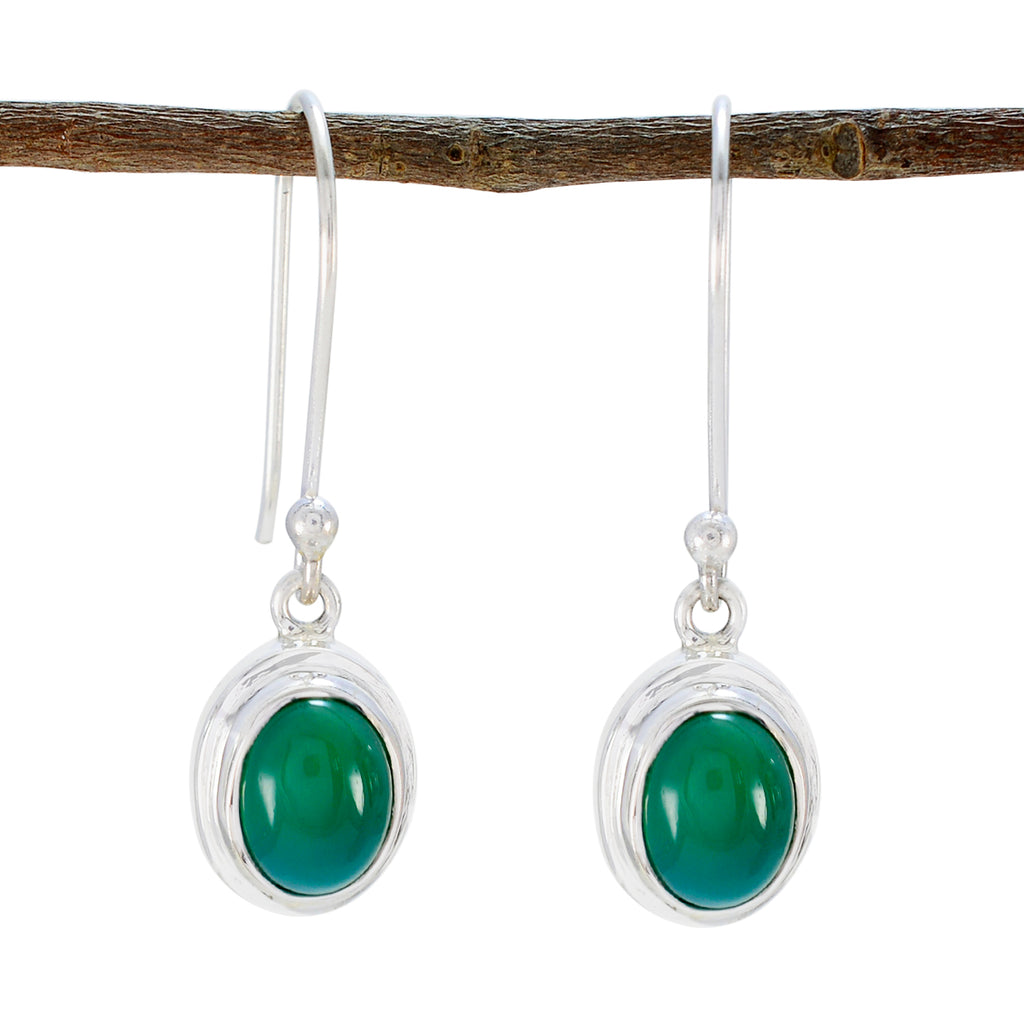 Riyo Hot 925 Sterling Silver Earring For Women Green Onyx Earring Bezel Setting Green Earring Dangle Earring