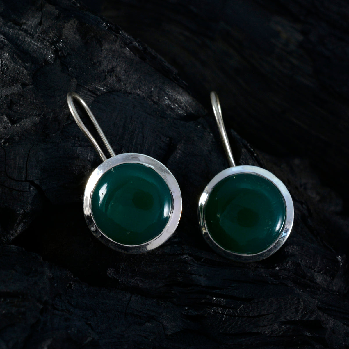 Riyo Prachtige 925 Sterling Zilveren Oorbel Voor Femme Groene Onyx Oorbel Bezel Instelling Groene Oorbel Dangle Earring