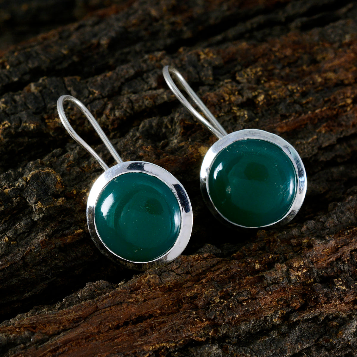 Riyo Stunning 925 Sterling Silver Earring For Femme Green Onyx Earring Bezel Setting Green Earring Dangle Earring