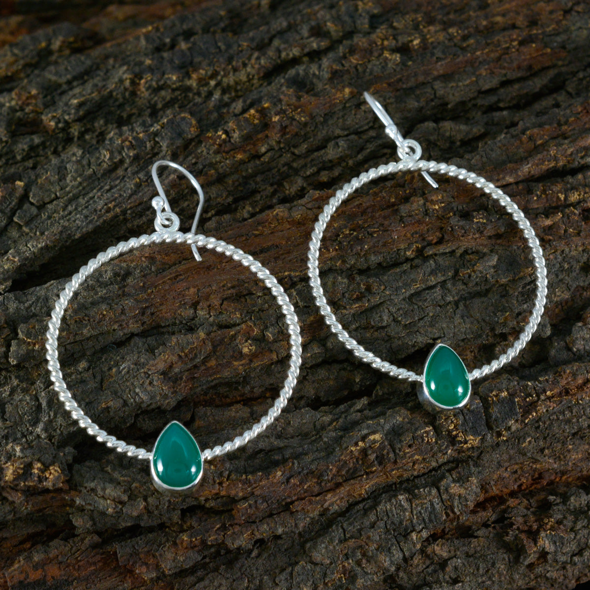 Riyo Glamorous Sterling Silver Earring For Women Green Onyx Earring Bezel Setting Green Earring Dangle Earring