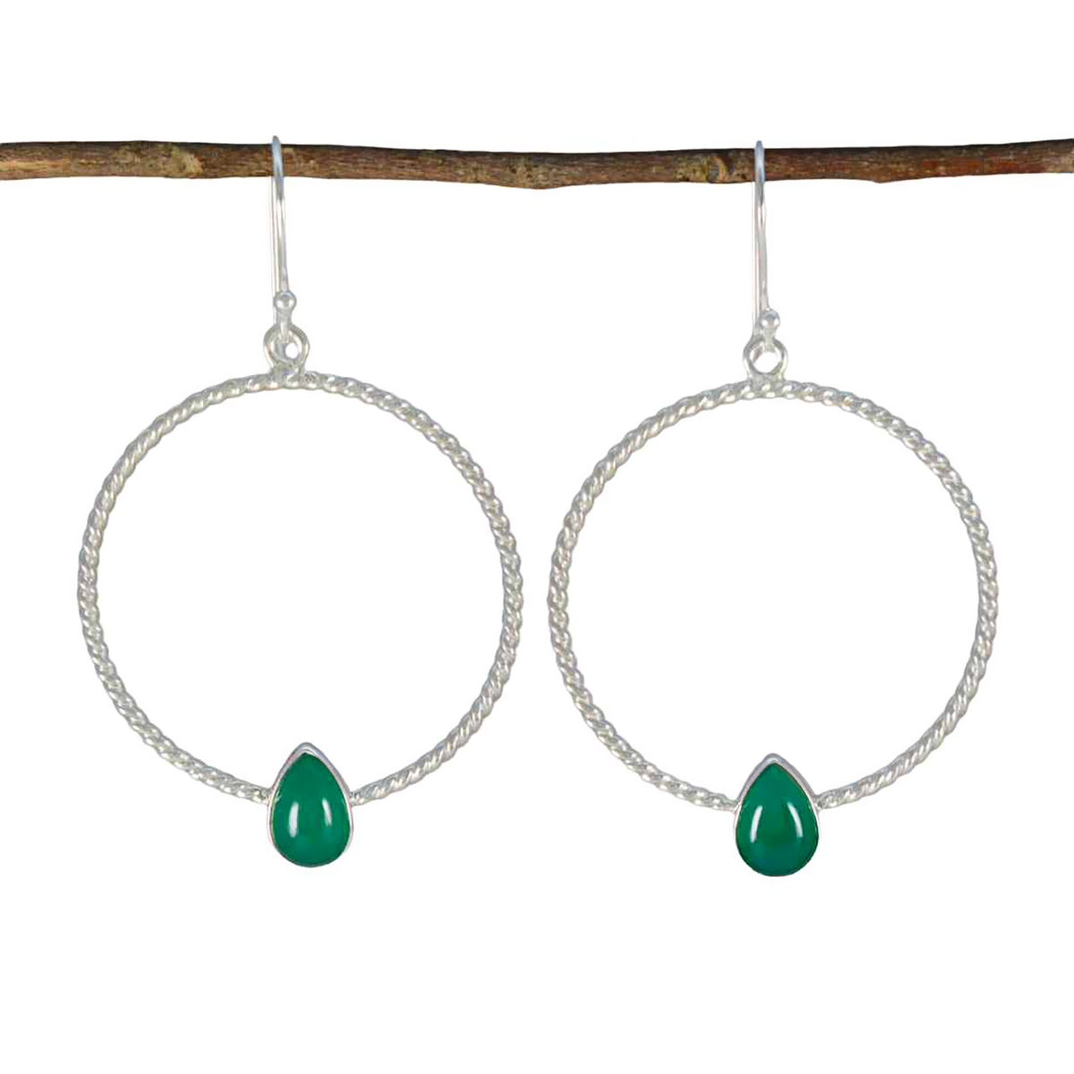 Riyo Glamorous Sterling Silver Earring For Women Green Onyx Earring Bezel Setting Green Earring Dangle Earring