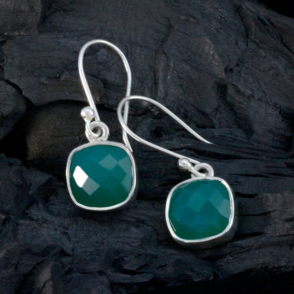 Riyo Charming Sterling Silver Earring For Women Green Onyx Earring Bezel Setting Green Earring Dangle Earring