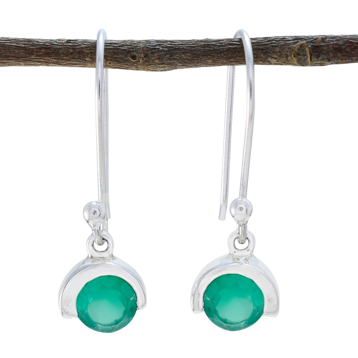 Riyo Alluring 925 Sterling Silver Earring For Sister Green Onyx Earring Bezel Setting Green Earring Dangle Earring