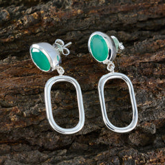 Riyo Charming Sterling Silver Earring For Wife Green Onyx Earring Bezel Setting Green Earring Stud Earring