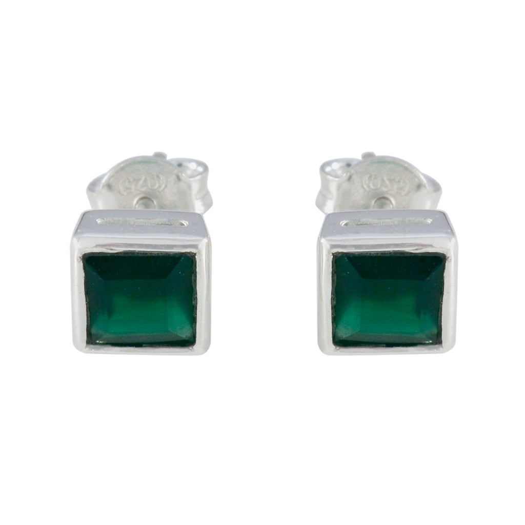 Riyo Fair Sterling Silver Earring For Damsel Green Onyx Earring Bezel Setting Green Earring Stud Earring