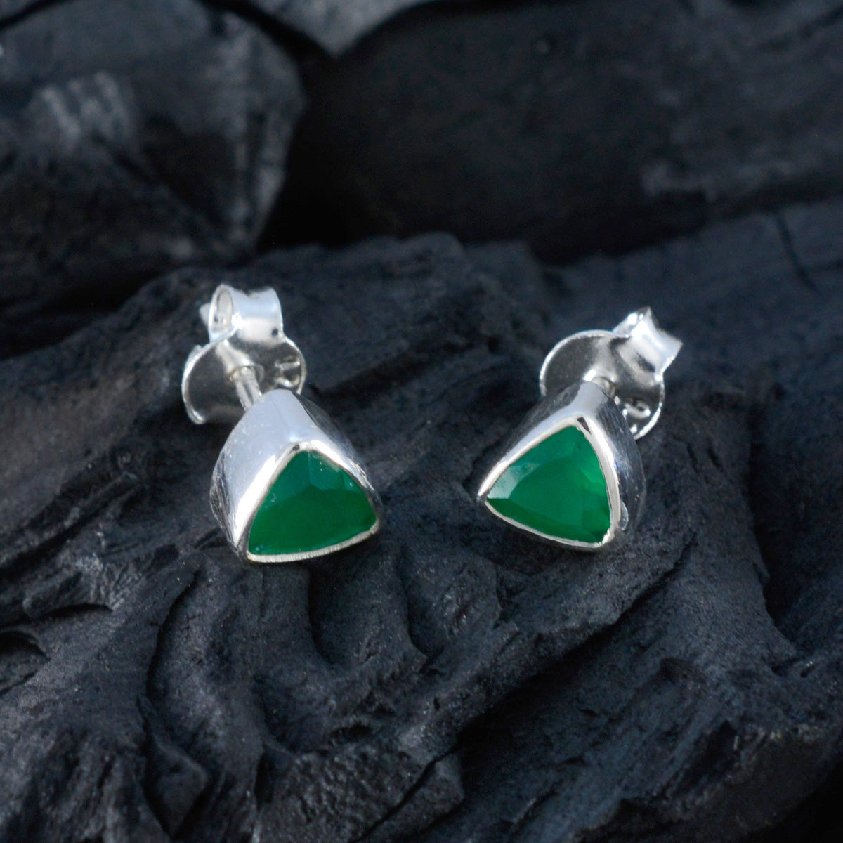 Riyo Arresting Sterling Silver Earring For Female Green Onyx Earring Bezel Setting Green Earring Stud Earring