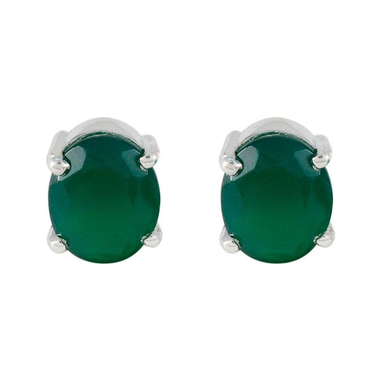 Riyo Cute 925 Sterling Silver Earring For Wife Green Onyx Earring Bezel Setting Green Earring Stud Earring
