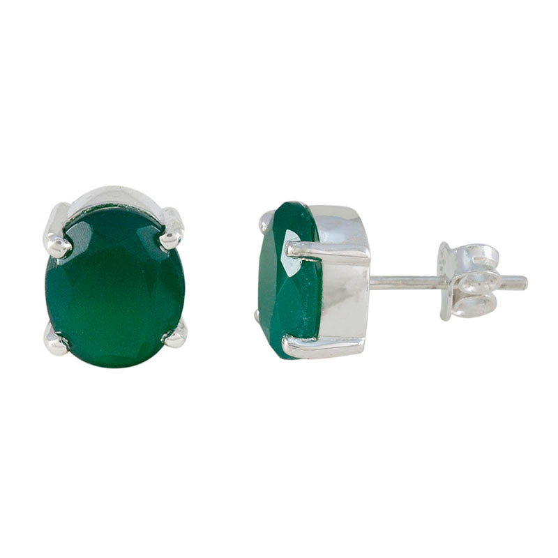 Riyo Cute 925 Sterling Silver Earring For Wife Green Onyx Earring Bezel Setting Green Earring Stud Earring