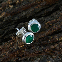 Riyo Beddable Sterling Silber Ohrring für Frau, grüner Onyx-Ohrring, Lünettenfassung, grüner Ohrring-Ohrstecker