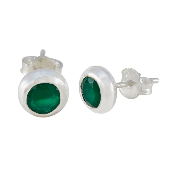 Riyo Beddable Sterling Silver Earring For Wife Green Onyx Earring Bezel Setting Green Earring Stud Earring