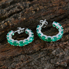 Riyo Beauteous 925 Sterling Silver Earring For Damsel Green Onyx Earring Bezel Setting Green Earring Stud Earring