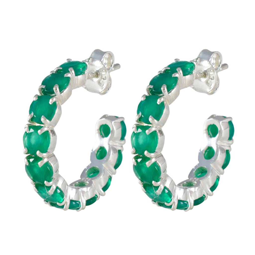 Riyo Beauteous 925 Sterling Silver Earring For Damsel Green Onyx Earring Bezel Setting Green Earring Stud Earring