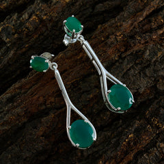 Riyo Easy On The Eye 925 Sterling Silver Earring For Lady Green Onyx Earring Bezel Setting Green Earring Stud Earring