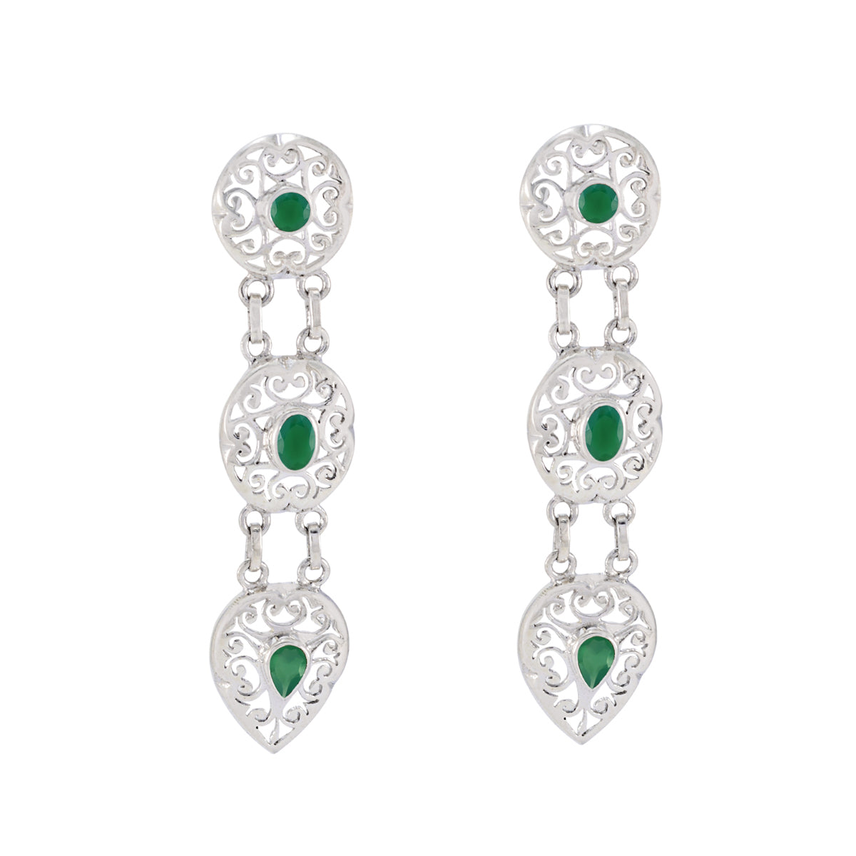 Riyo Exquisiter 925er Sterlingsilber-Ohrring für Damen, grüner Onyx-Ohrring, Lünettenfassung, grüner Ohrring-Bolzenohrring
