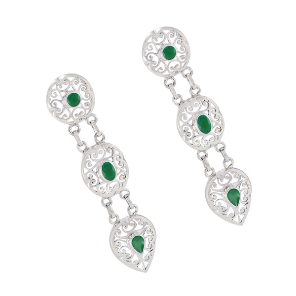 Riyo Exquisite 925 Sterling Silver Earring For Lady Green Onyx Earring Bezel Setting Green Earring Stud Earring