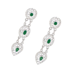 Riyo Exquisite 925 Sterling Silver Earring For Lady Green Onyx Earring Bezel Setting Green Earring Stud Earring
