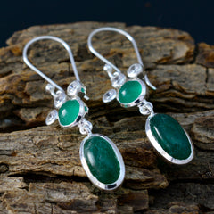 Riyo Divine Sterling Silver Earring For Damsel Indian Emerald Earring Bezel Setting Green Earring Dangle Earring