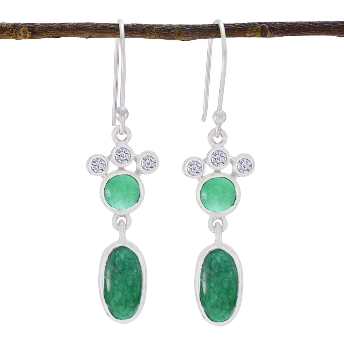 Riyo Divine Sterling Silver Earring For Damsel Indian Emerald Earring Bezel Setting Green Earring Dangle Earring
