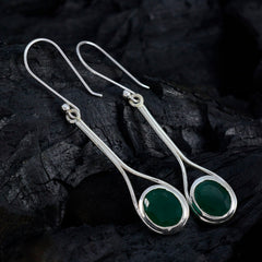 Riyo Easy On The Eye 925 Sterling Silver Earring For Female Indian Emerald Earring Bezel Setting Green Earring Dangle Earring
