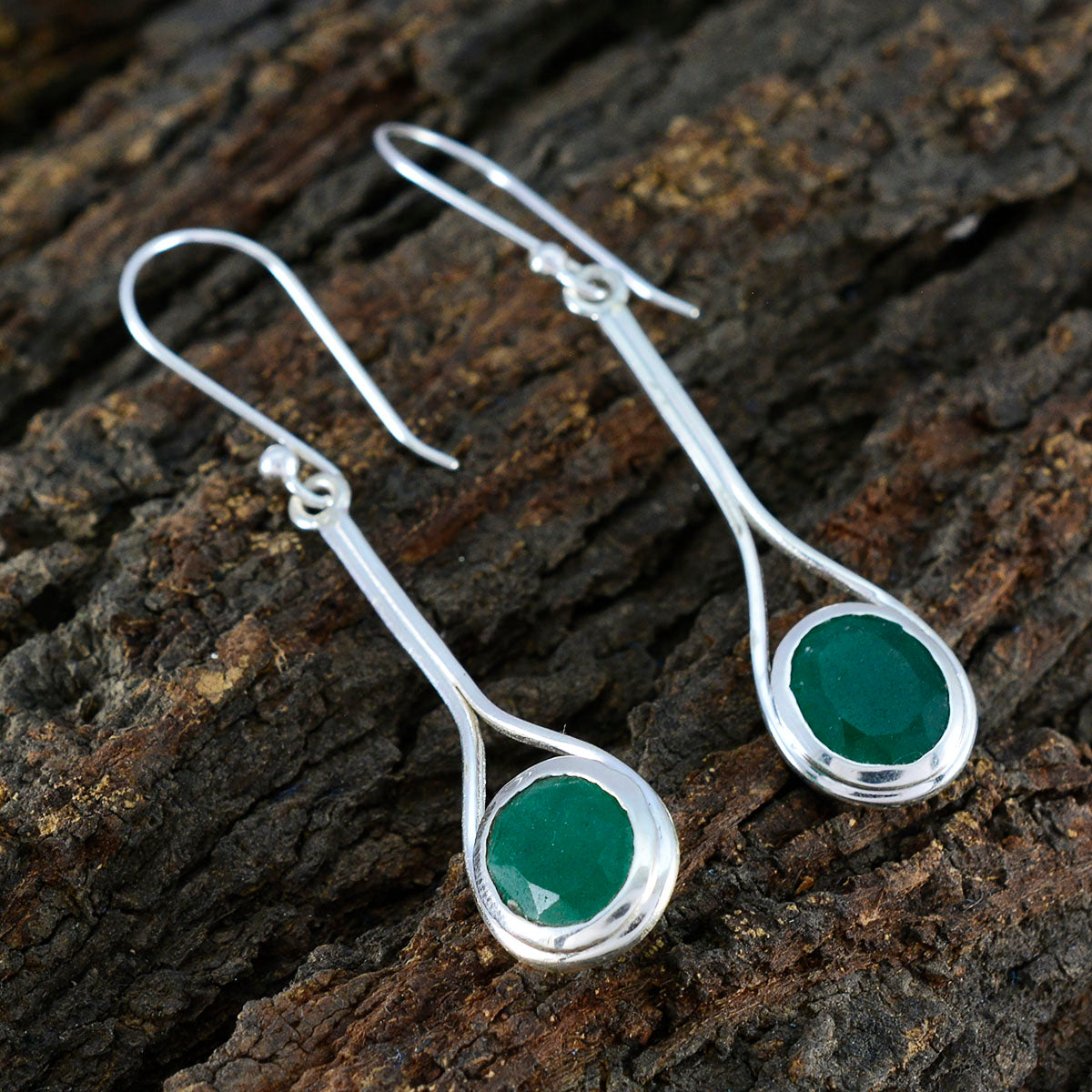 Riyo Easy On The Eye 925 Sterling Silver Earring For Female Indian Emerald Earring Bezel Setting Green Earring Dangle Earring