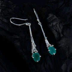 Riyo Nice-Looking Sterling Silver Earring For Women Indian Emerald Earring Bezel Setting Green Earring Dangle Earring